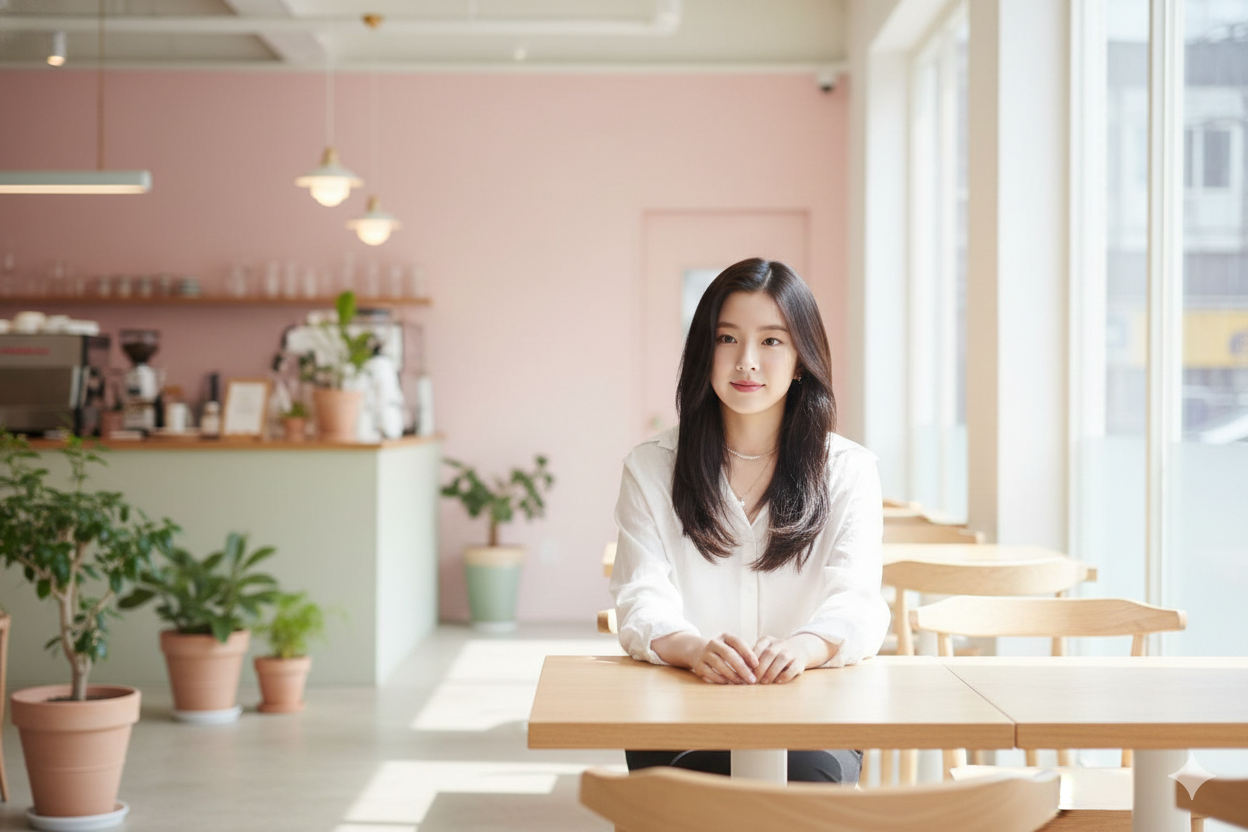 Hasil edit foto kafe airy dengan cahaya pastel lembut