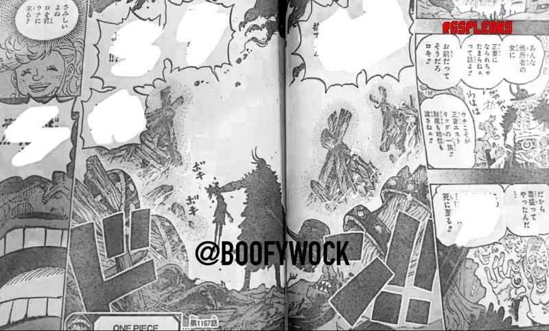 Loki membakar Desa Brewers di cerita baca komik One Piece 1167 RAW.