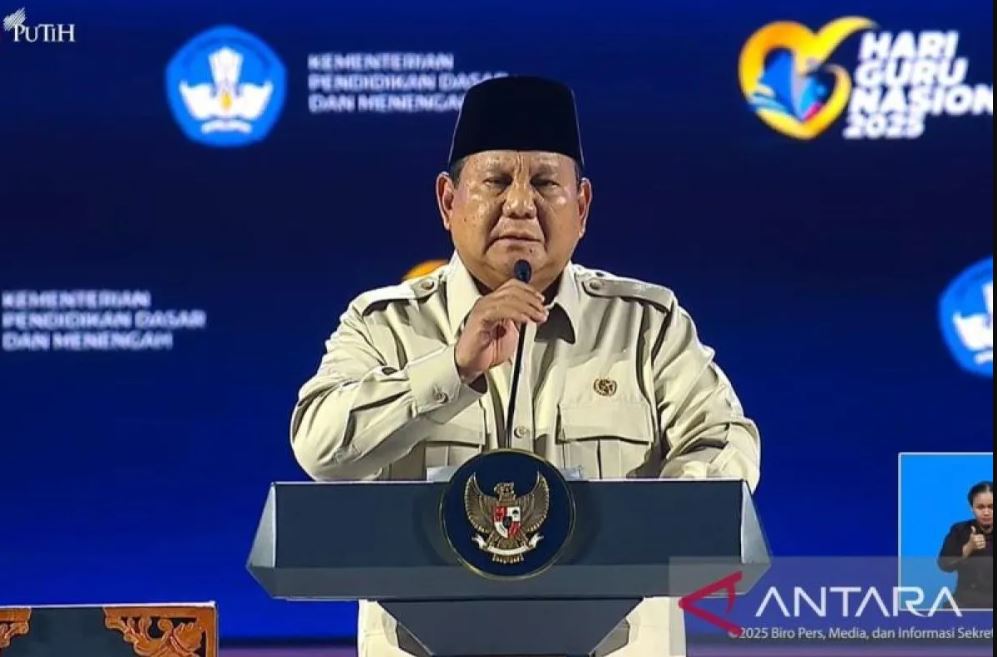 Presiden Prabowo Subianto sambutan pada Puncak Peringatan Hari Guru Nasional (HGN) 2025 di Indonesia Arena Jakarta, Jumat (28/11/2025).