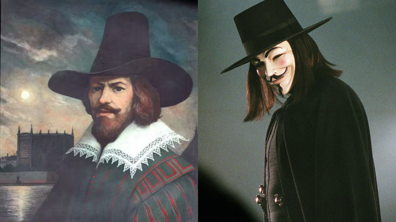 Topeng Guy Fawkes yang kini menjadi simbol perlawanan modern.