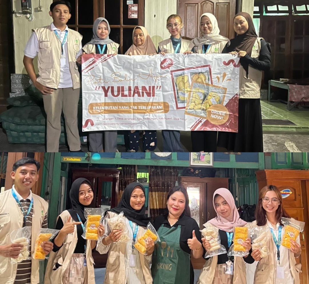 Tim KKN-T 37 UNIPMA bersama pemilik Bolu Ayu Yuliani dan Areta Kitchen, Desa Jenangan, Kwadungan, Ngawi.