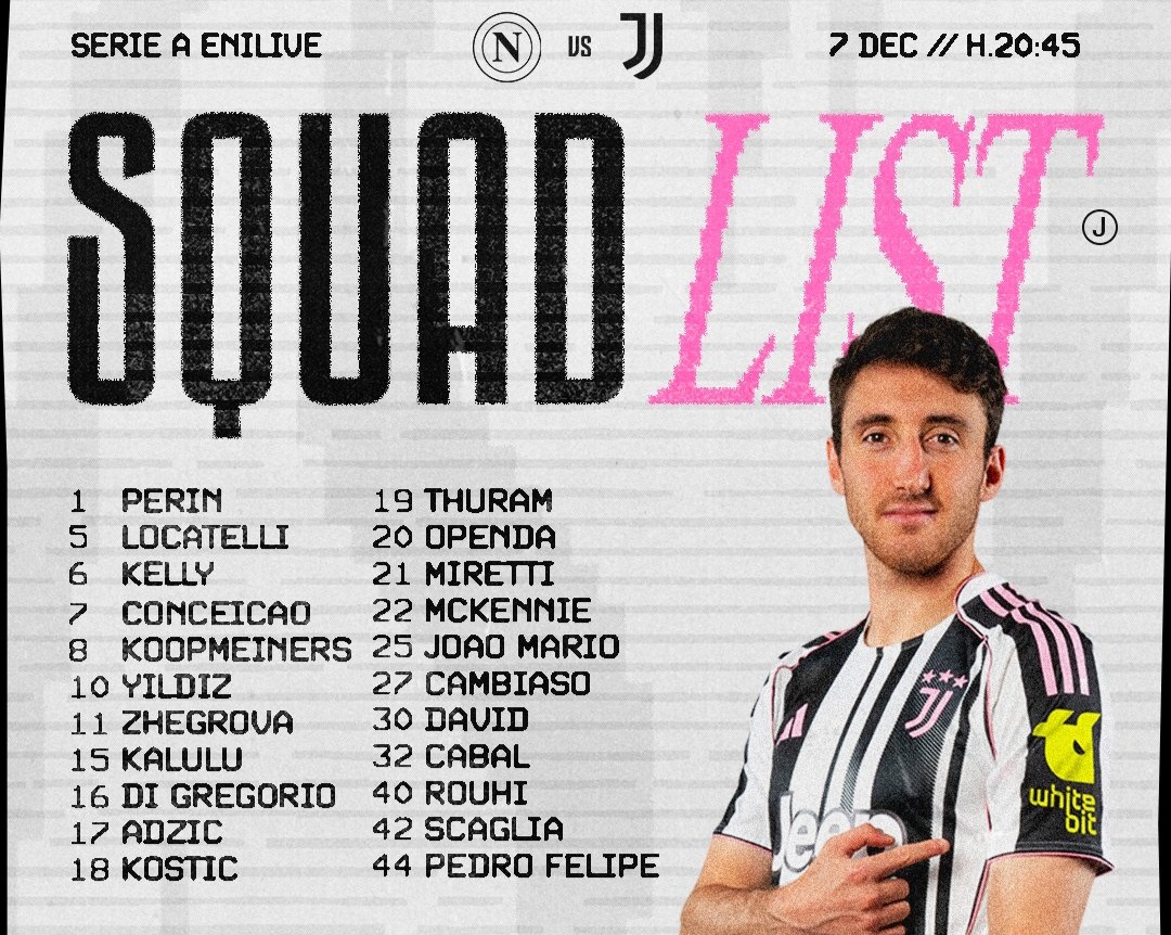 Juventus umumkan 22 pemain untuk laga vs Napoli tanpa Vlahovic, Bremer, Gatti, dan Rugani jelang duel puncak klasemen Serie A.