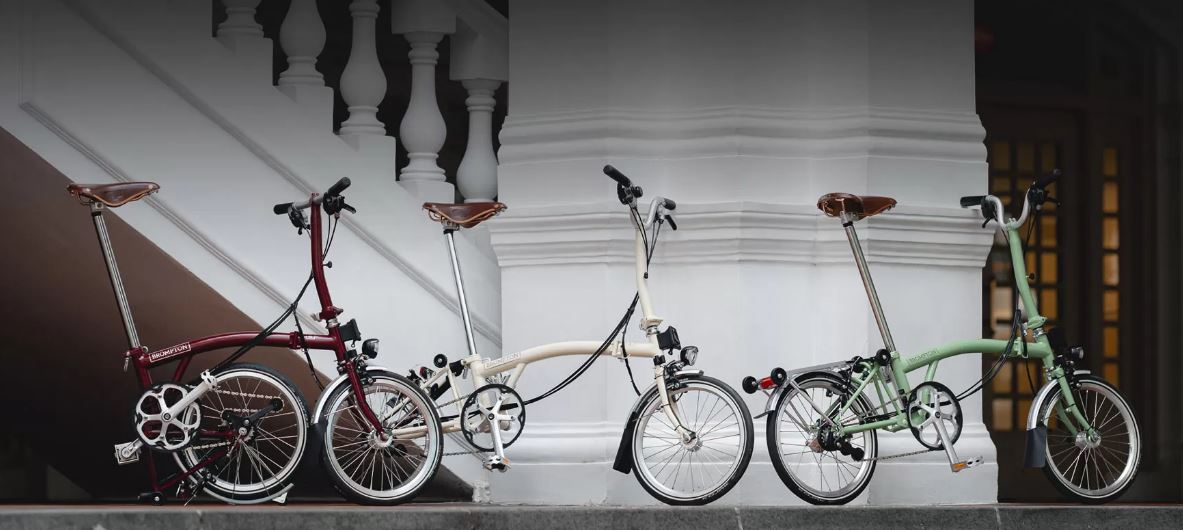 Ilustrasi berbagai seri sepeda lipat Brompton.