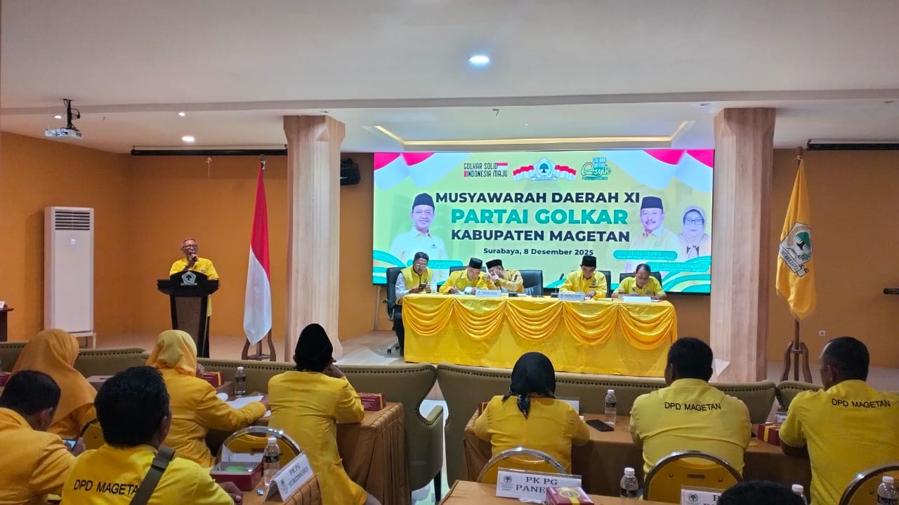 Didik Haryono resmi terpilih sebagai Ketua DPD Golkar Magetan periode 2025&ndash;2030 dalam Musda yang digelar di Surabaya. FOTO: ISTIMEWA