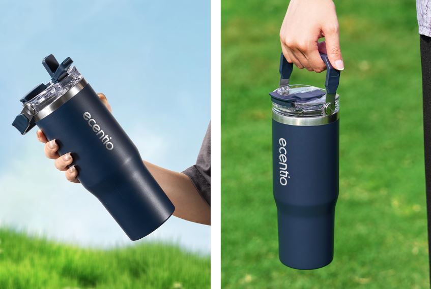 Ilustrasi tumbler Ecentio yang praktis.