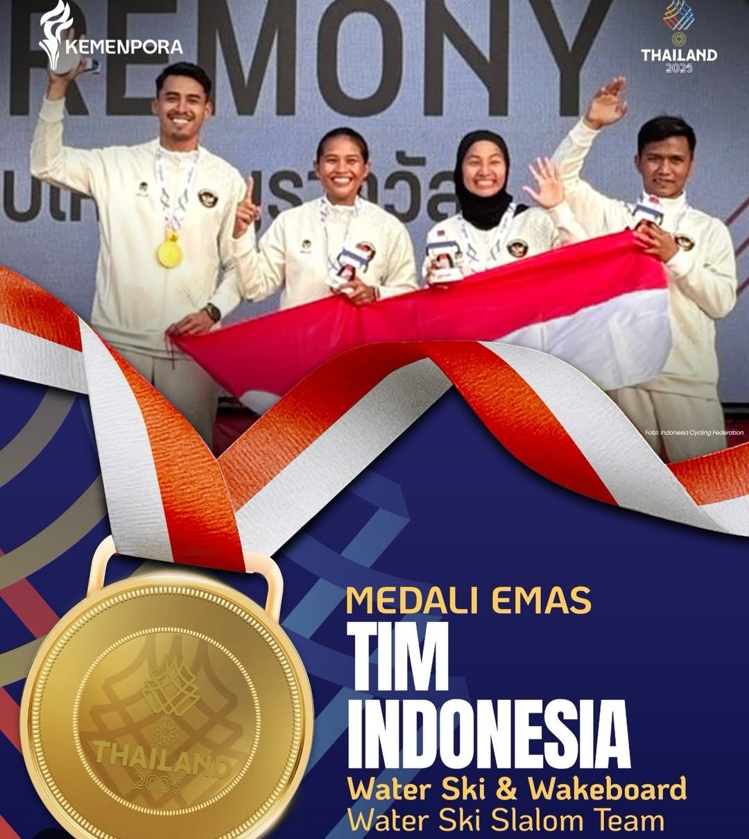 Tim Water Ski Slalom Indonesia meraih emas kesembilan SEA Games 2025.
