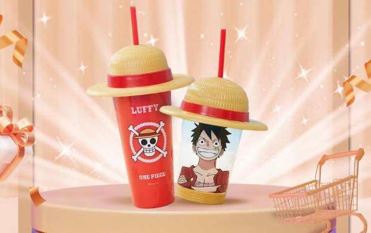 Ilustrasi tumbler One Piece Miniso with straw hat yang ikonik.