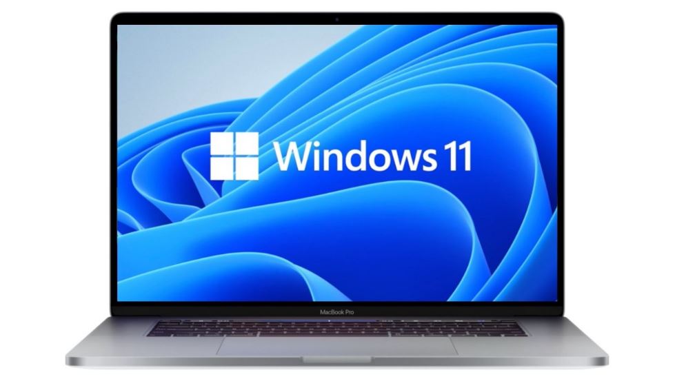 Ilustrasi Windows 11 di MacBook.