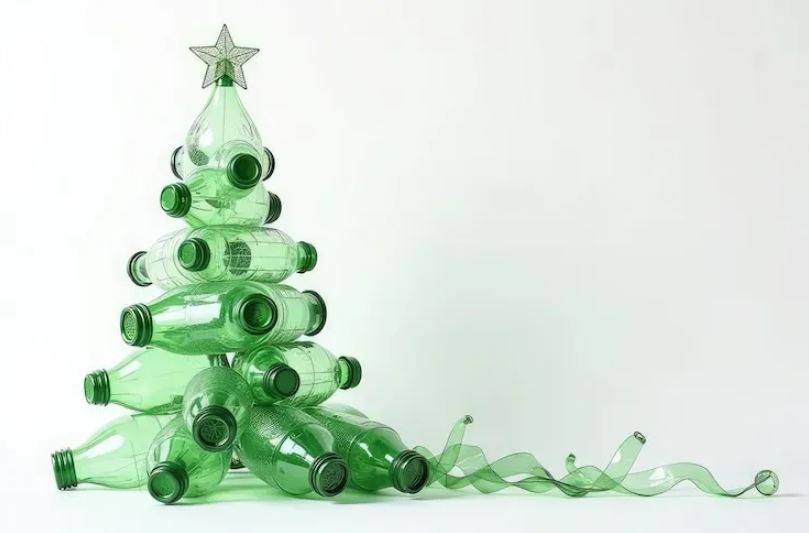 Ilustrasi pohon Natal dari botol bekas.