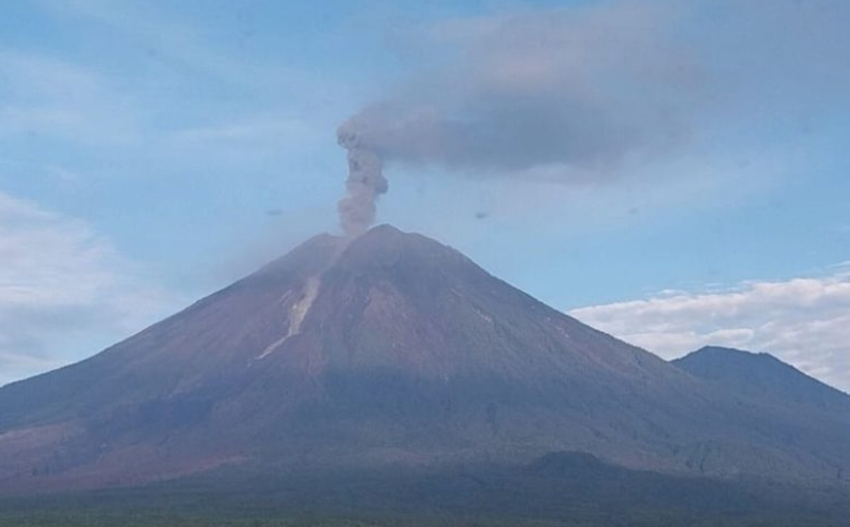 Gunung Semeru erupsi dengan tinggi letusan mencapai 1.200 meter di atas puncak pada Minggu (21/12) pagi pukul 05.46 WIB.
