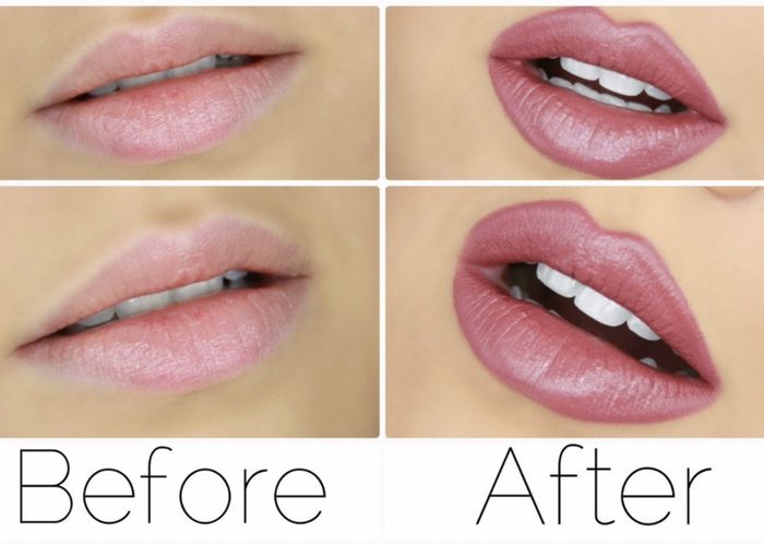 Ilustrasi warna lipstik membuat bibir tipis jadi lebih berisi.