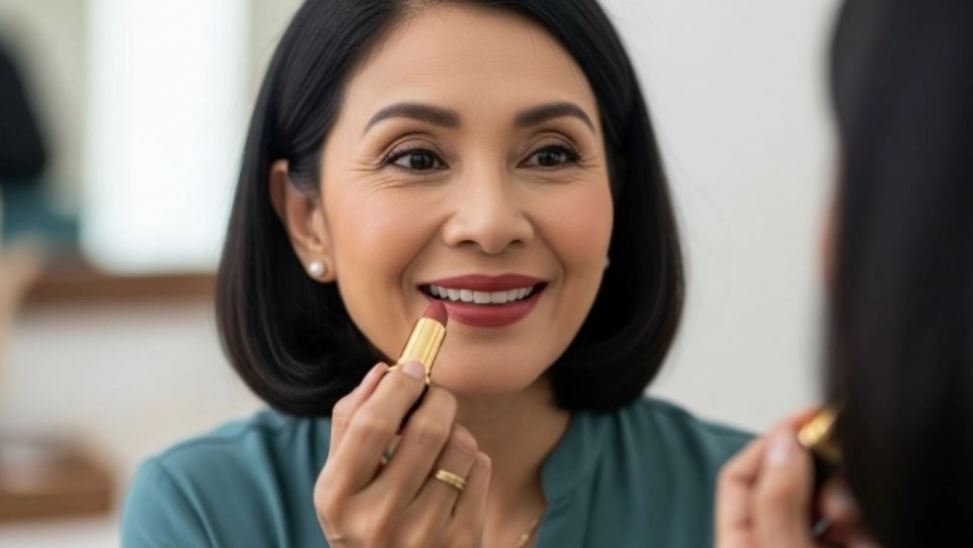 Ilustrasi shade lipstik Wardah untuk wanita usia 50 tahun.
