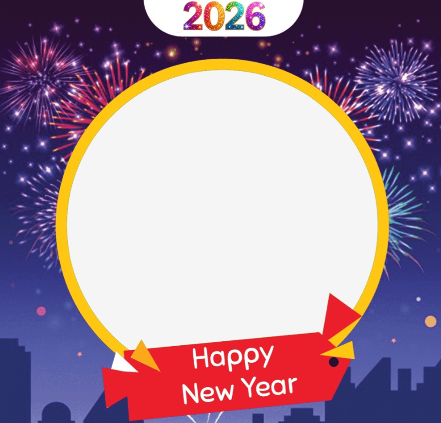 Twibbon Tahun Baru 2026 dengan desain modern dan warna ceria.