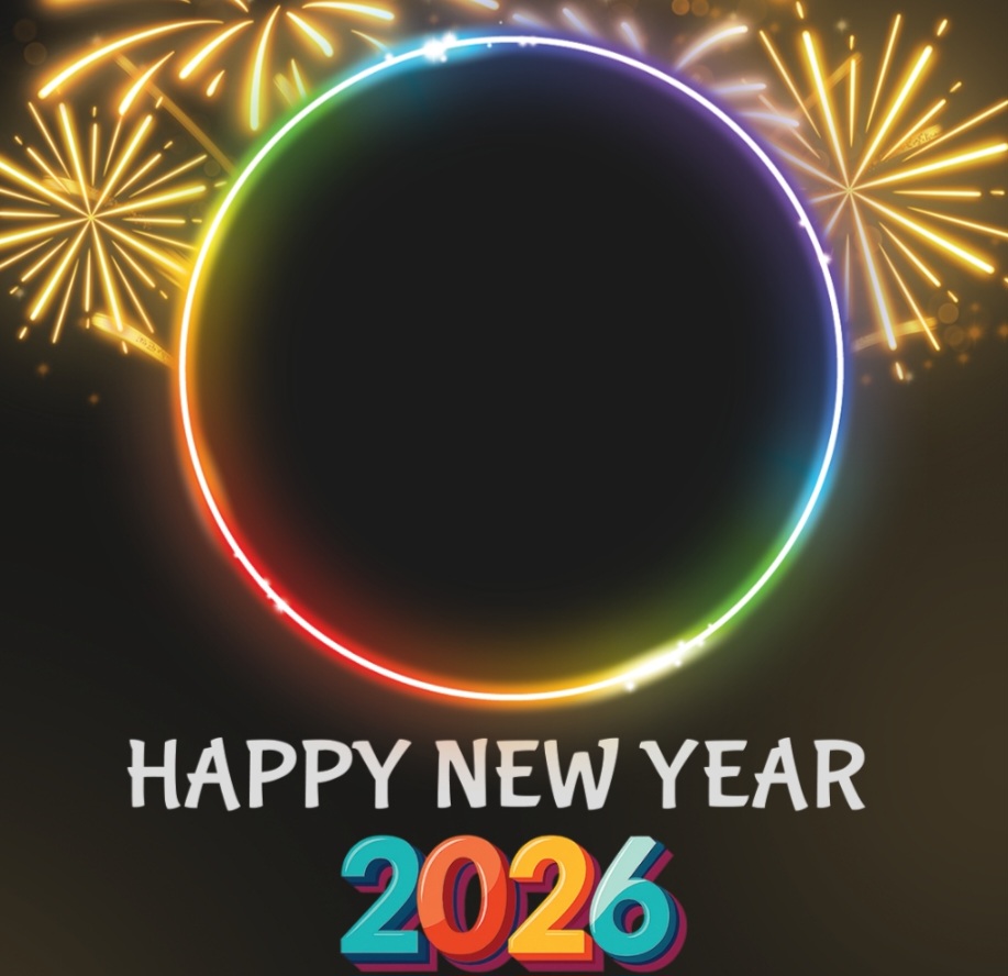Ilustrasi twibbon Tahun Baru 2026 dengan desain modern dan warna ceria.
