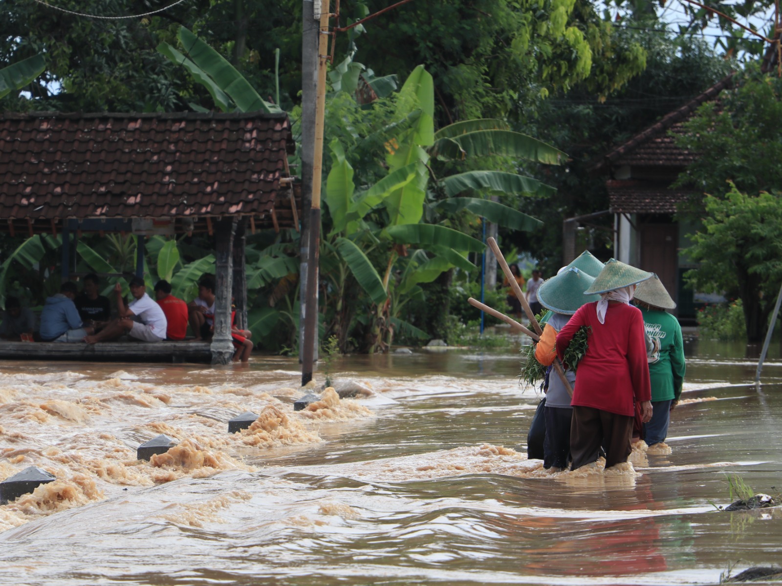 LUAPAN BANJIR: Sawah warga di Desa Ngampel, Kecamatan Balong, Ponorogo, terendam banjir akibat hujan deras yang mengguyur wilayah selatan pada Kamis (1/1). SUGENG DWI N/RADAR PONOROGO