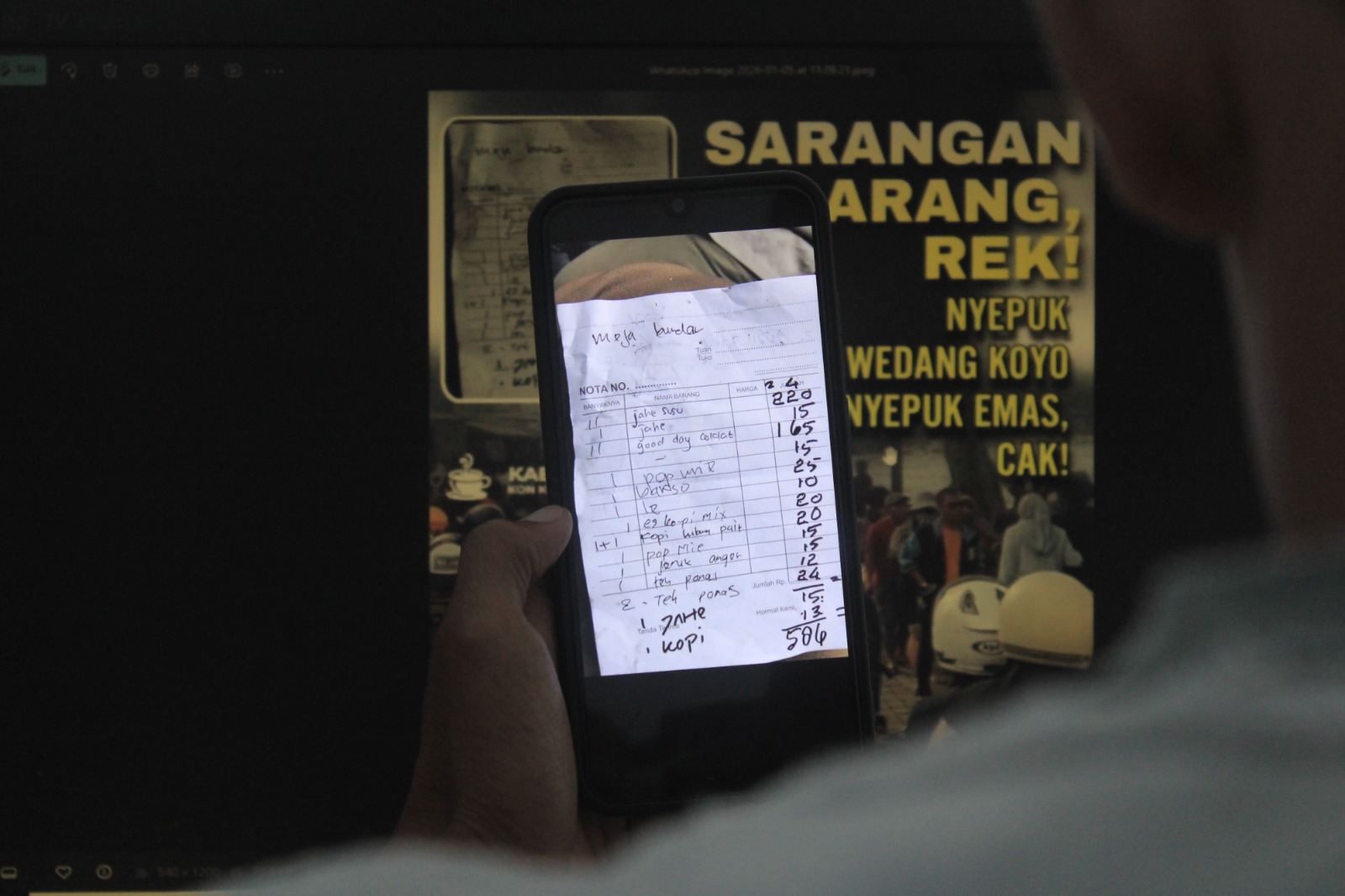 VIRAL: Unggahan media sosial memperlihatkan nota pembayaran RM Prima Rasa di kawasan Telaga Sarangan yang memicu reaksi warganet karena diduga mematok harga tak wajar saat libur Nataru.