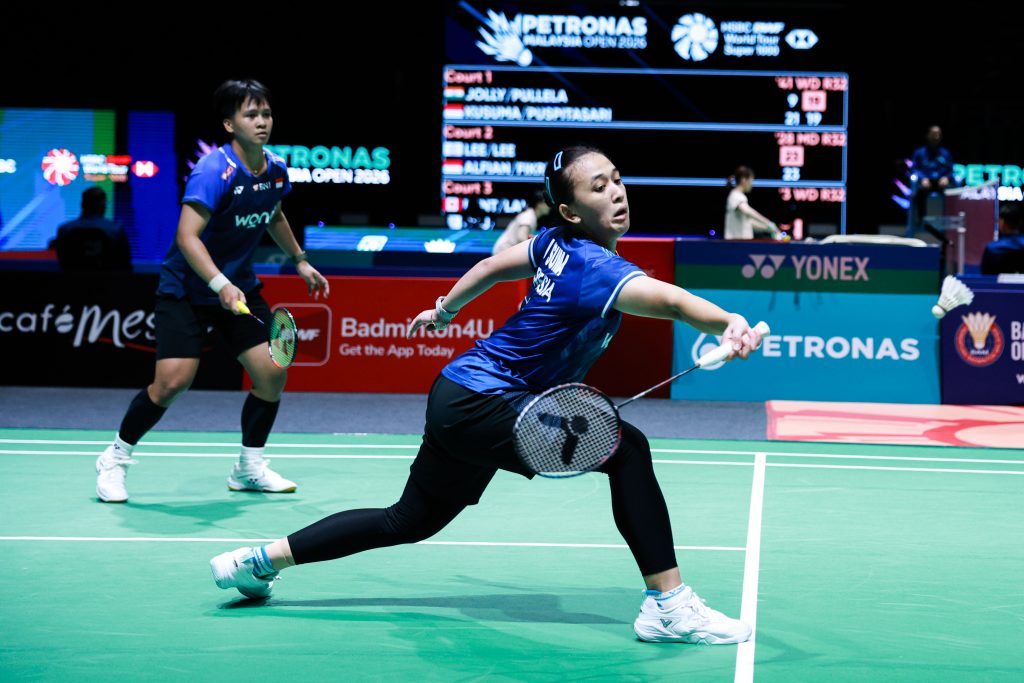 Aksi ganda Indonesia Ana/Trias di Malaysia Open 2026.