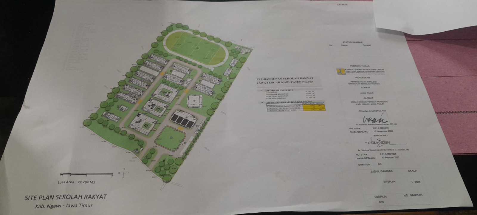 PROYEK PUSAT: Site plan kompleks Sekolah Rakyat di Ngawi. Besaran alokasi anggaran khusus daerah masih menjadi misteri karena lelang proyek bersifat global. ASEP SYAEFUL/RADAR NGAWI