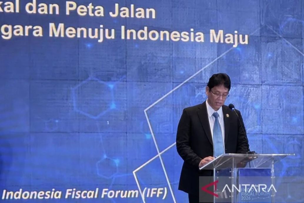 Menteri Keuangan RI Purbaya Yudhi Sadewa saat menghadiri Indonesia Fiscal Forum (IFF) 2026 di Jakarta, Selasa (27/1/2026).
