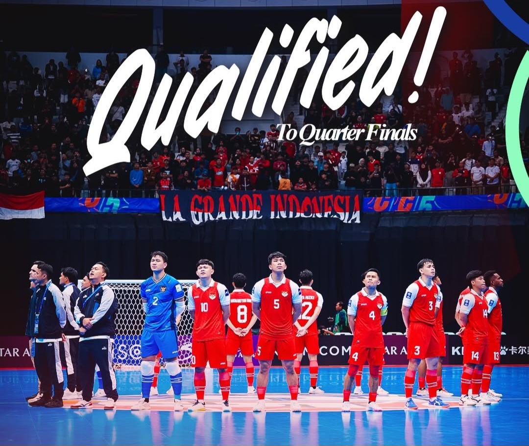 Timnas futsal Indonesia lolos perempat final Piala Asia Futsal 2026, dan menyisakan laga terakhir fase grup versus Irak.