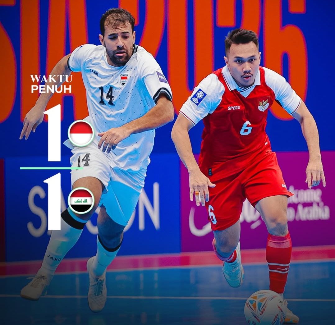 Timnas Futsal Indonesia imbang 1-1 lawan Irak dan resmi juara Grup A Piala Asia Futsal 2026, lolos ke perempat final.