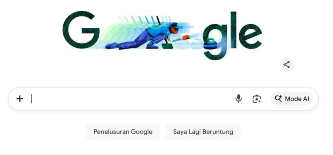 Google Doodle 4 Februari 2026 menyambut Olimpiade Musim Dingin Milano-Cortina dengan tema curling dan game interaktif salju.