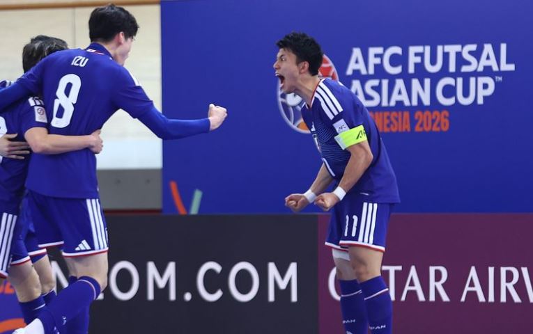 Para pemain Timnas Jepang merayakan gol di Piala Asia Futsal 2026.