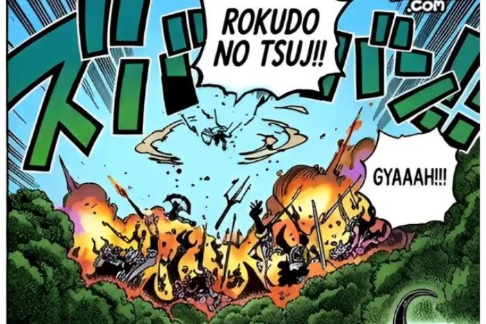 Zoro menyerang dengan jurus Rokudo no Tsuji&nbsp;Zoro.
