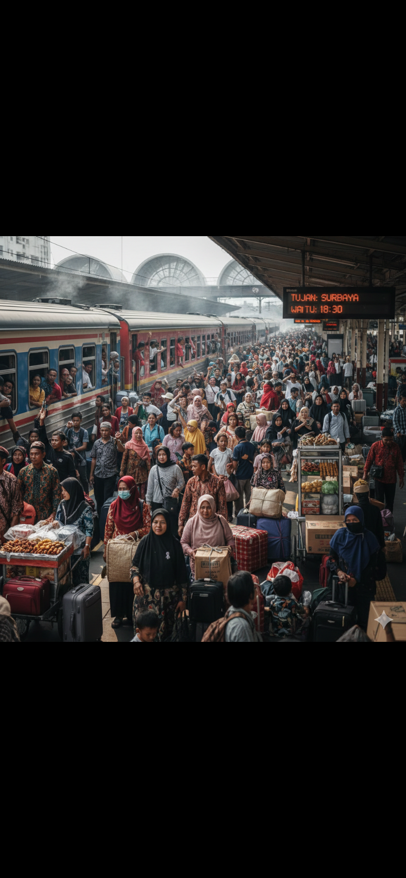 Ilustrasi suasana mudik di stasiun