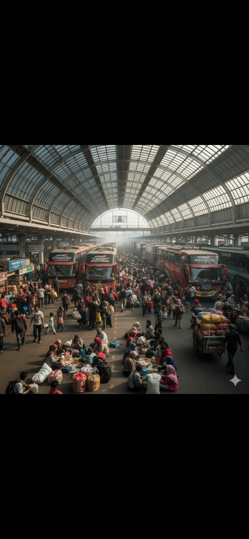 Ilustrasi suasana mudik lebaran di terminal bus