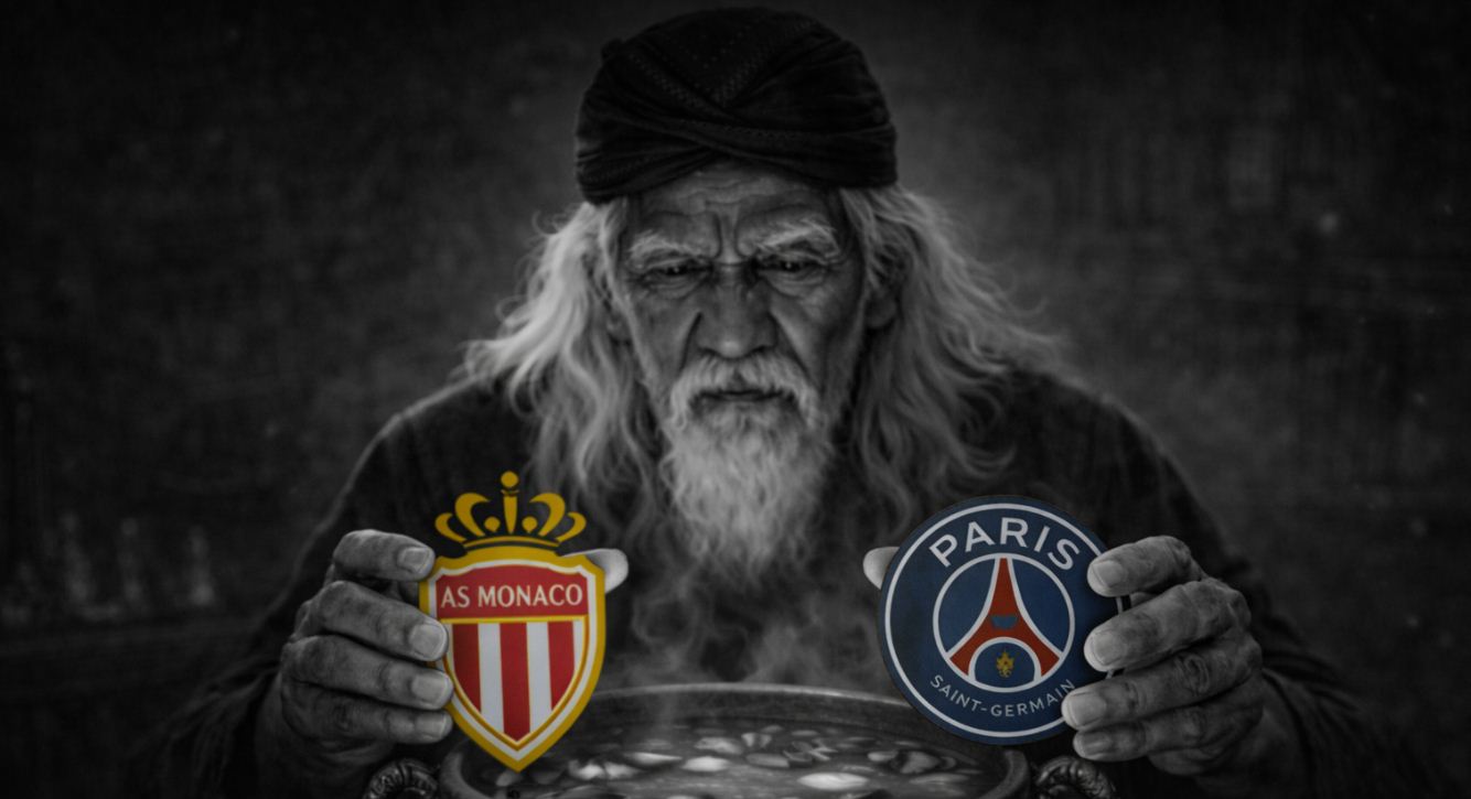 Mbah Sakat sedang serius meramalkan laga AS Monaco vs PSG di Liga Champions dini hari nanti.