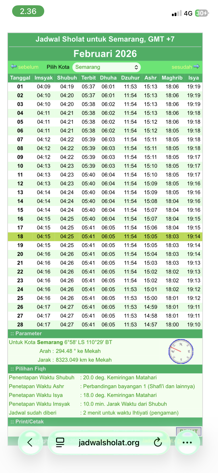Jadwal imsak Dan sholat di Semarang by jadwalsholat.org