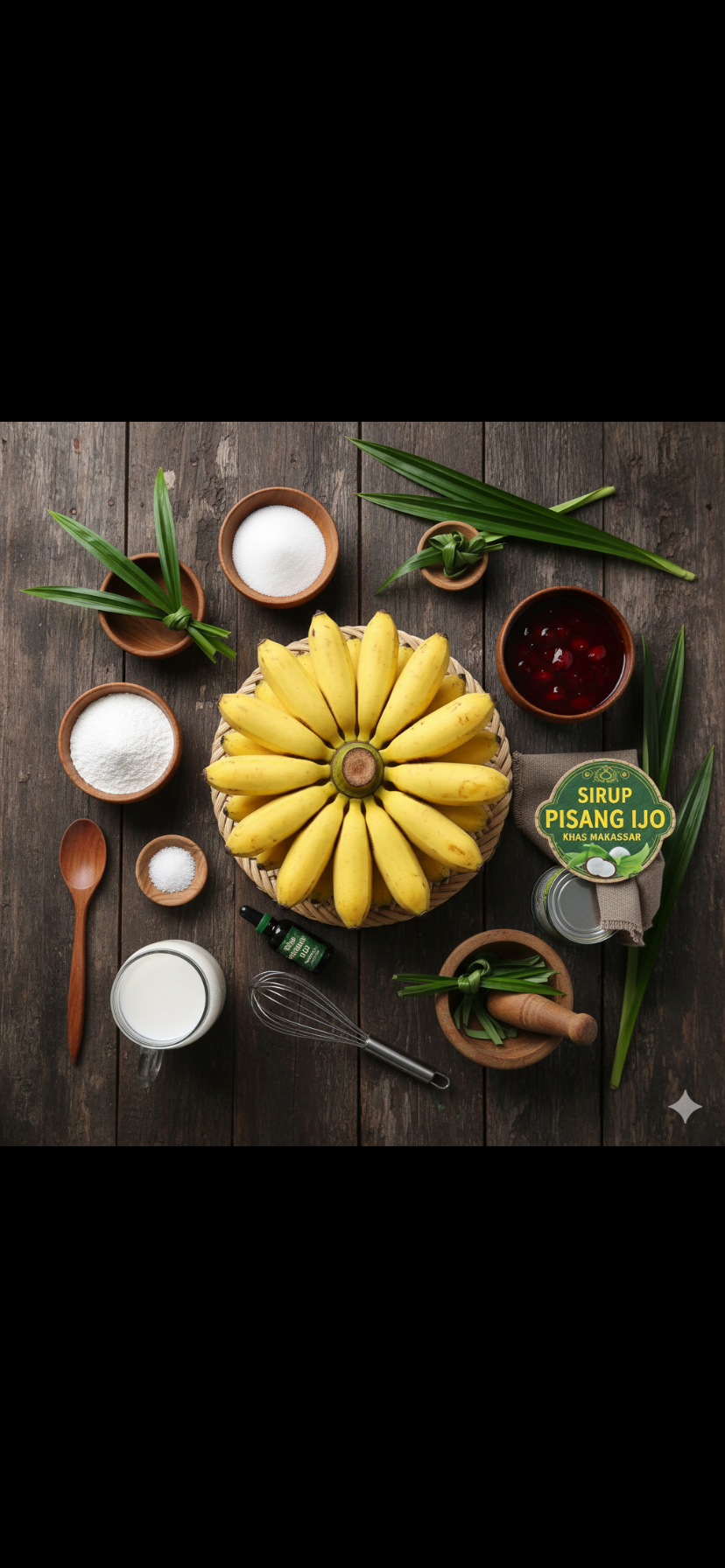 Ilustrasi Bahan bahan es pisang ijo 