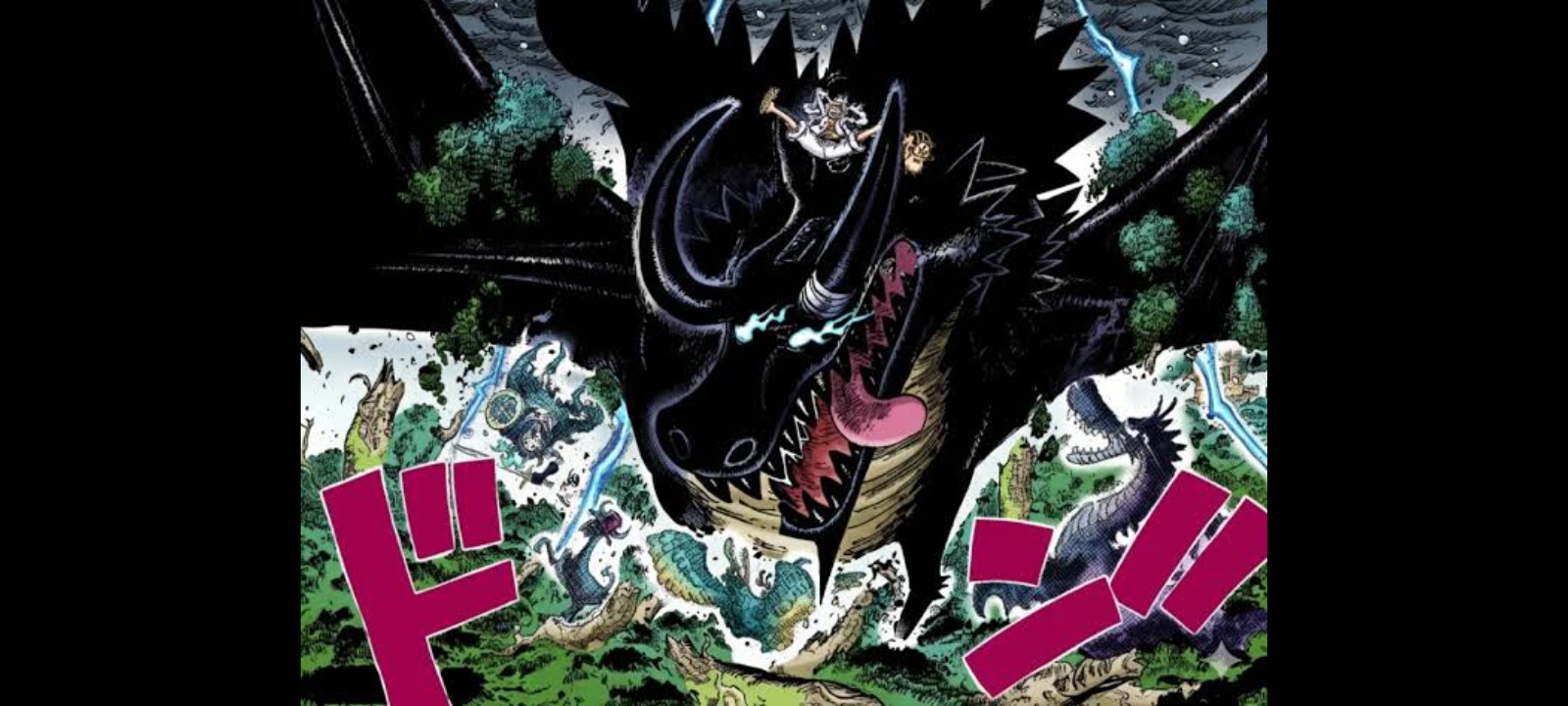 Wujud Loki dalam bentuk naga raksasa Nidhogg. Bahkan Luffy mode Gear 5 giant hanya seukuran kecil di kepalanya.