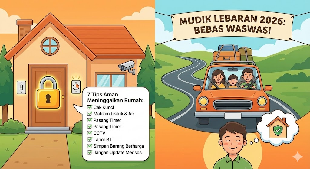 Visualisasi Tips Aman Meninggalkan Rumah Saat Mudik (Gemini AI)