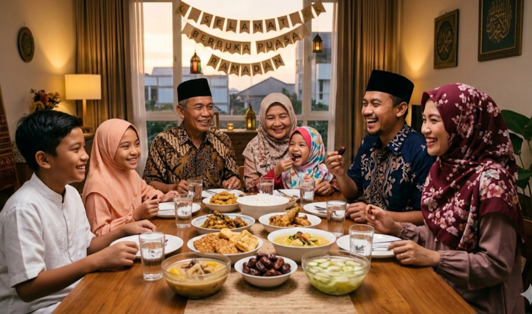 Ilustrasi berbuka puasa keluarga.
