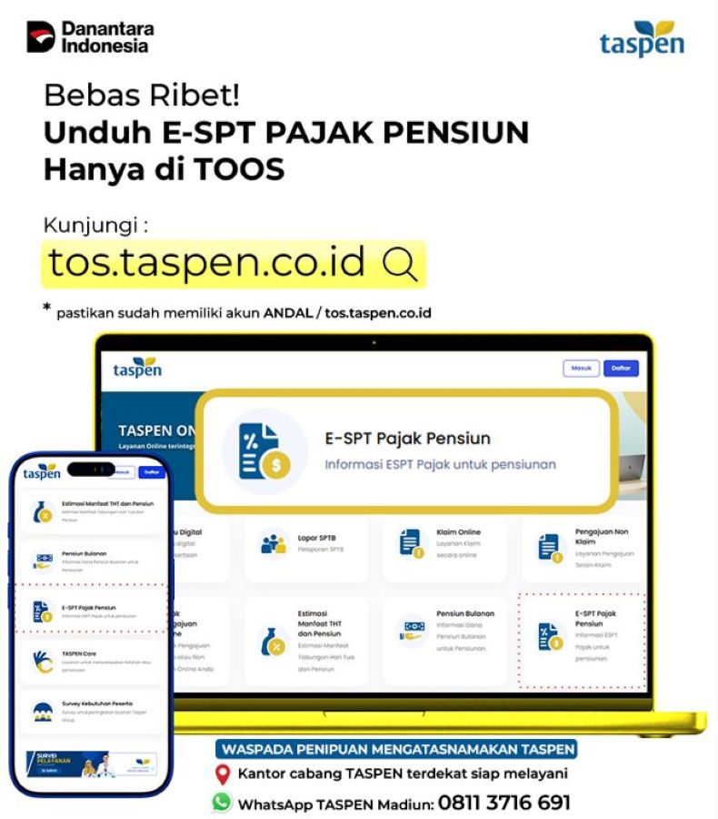 TASPEN sampaikan informasi penting mengenai unduh E-SPT Pajak melalui layanan TOOS.