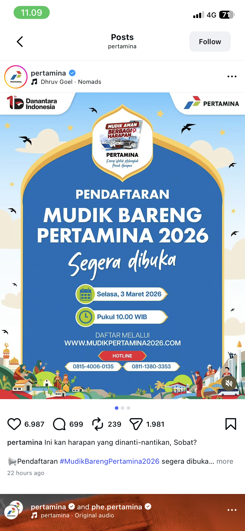 Postingan Instagram pertamina