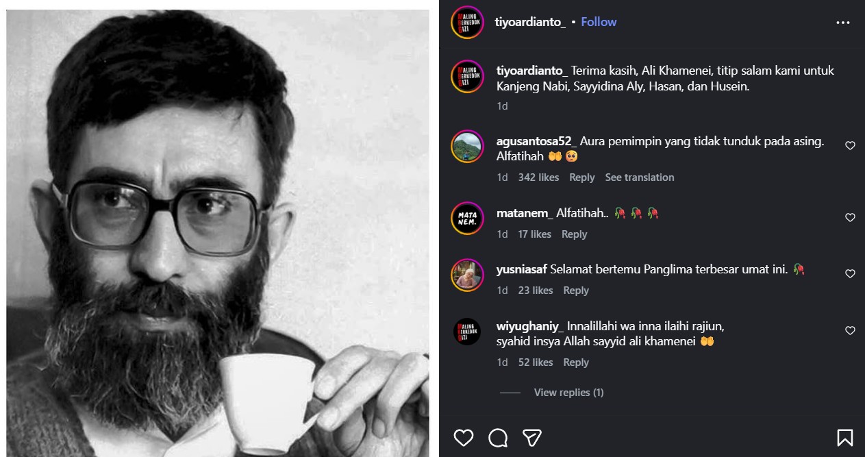 Ketua BEM UGM Tiyo Ardianto mengunggah pesan untuk mendiang pemimpin tertinggi Iran, Ali Khamenei.