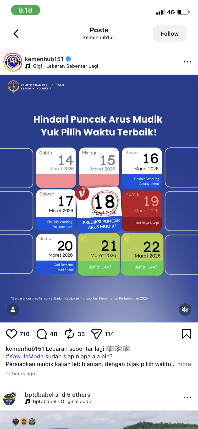Postingan Instagram kemenhub 151