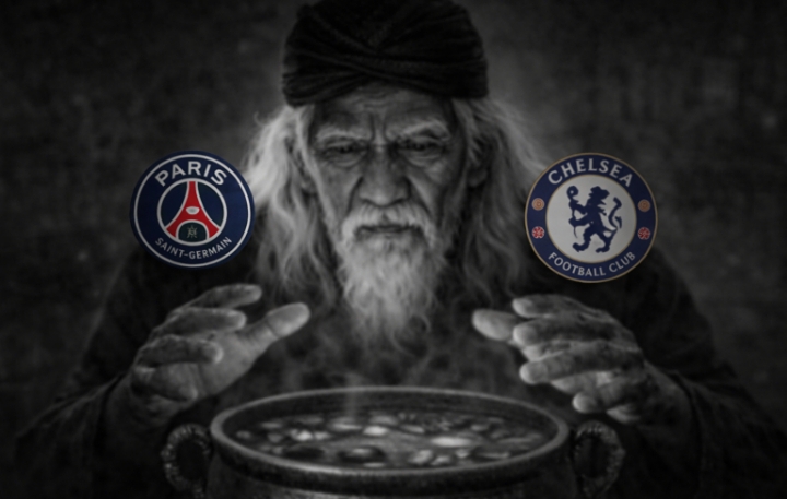 Mbah Sakat sedang serius meramalkan laga PSG vs Chelsea dini hari nanti.