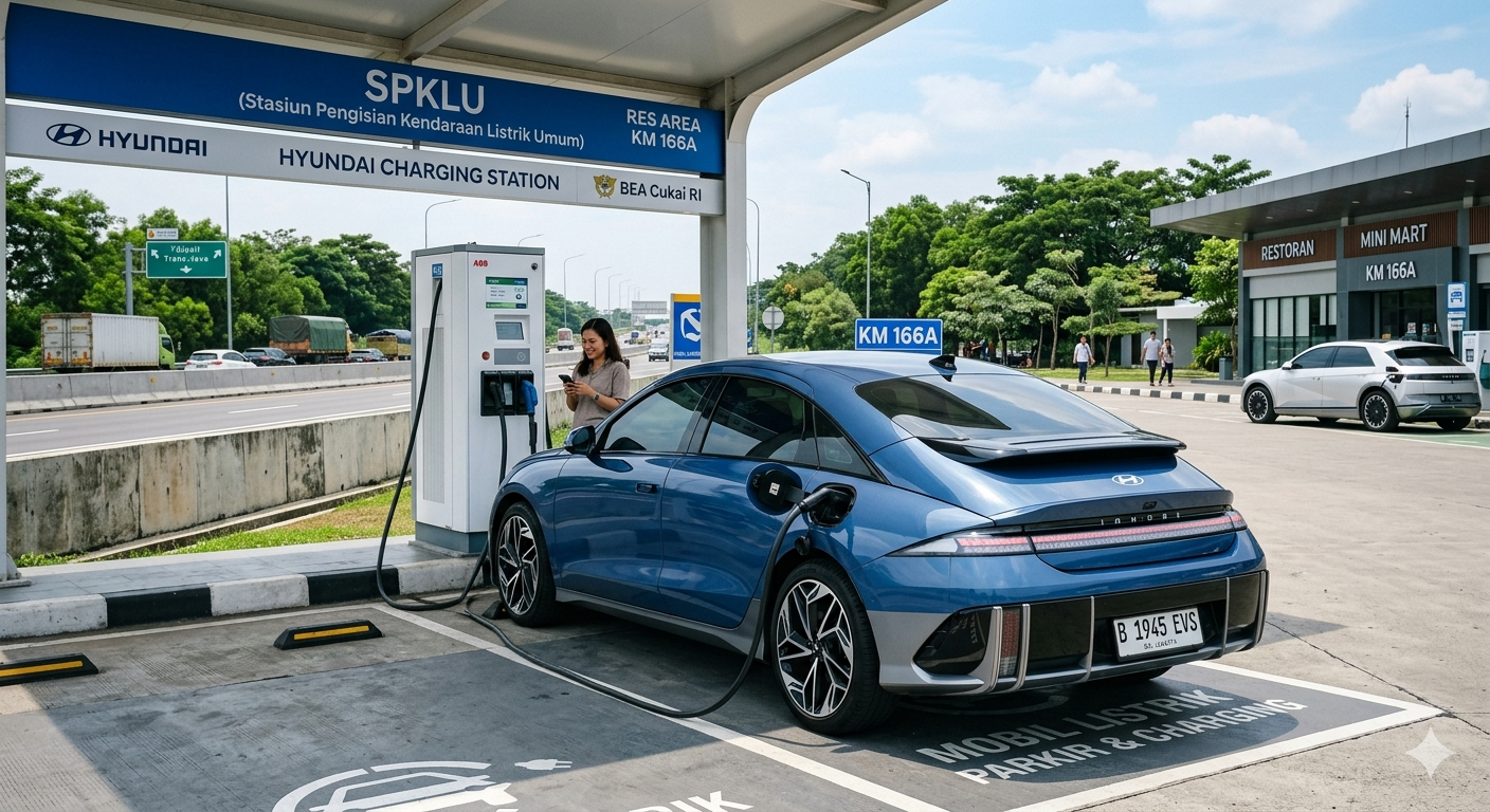 Ilustrasi mobil isi daya di SPKLU
