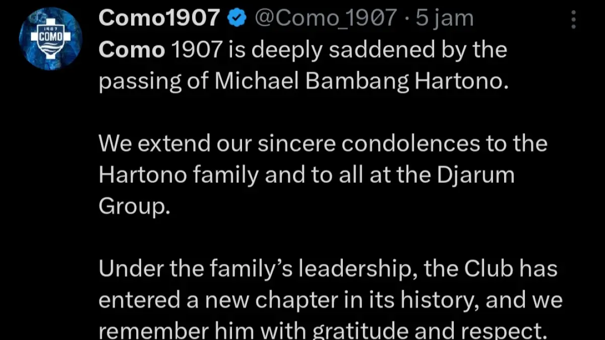 Pernyataan resmi klub Como Michael Bambang Hartono wafat. (X@como1907)