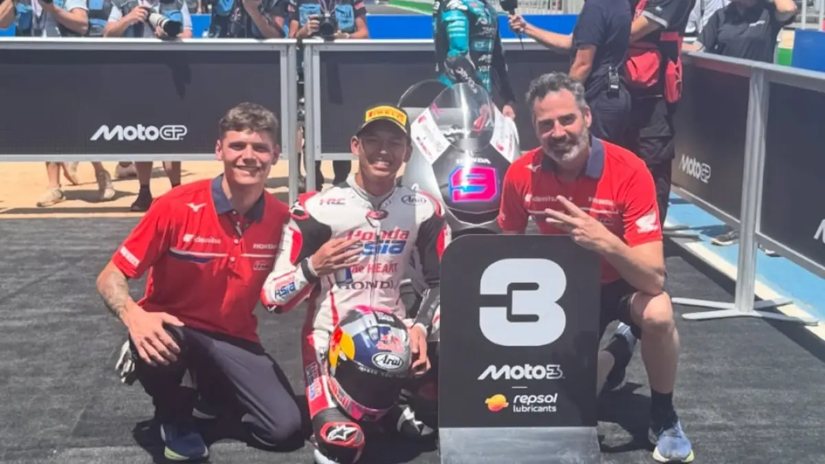 Veda Ega Pratama finis P3 Moto3 Brasil 2026. (Honda Team Asia)