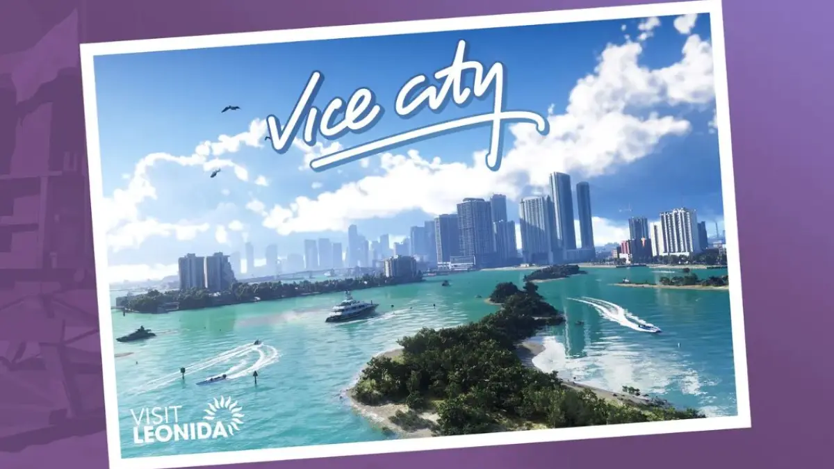 Ilustrasi post card Vice City yang menjadi latar game GTA 6. (ROCKSTAR GAMES)