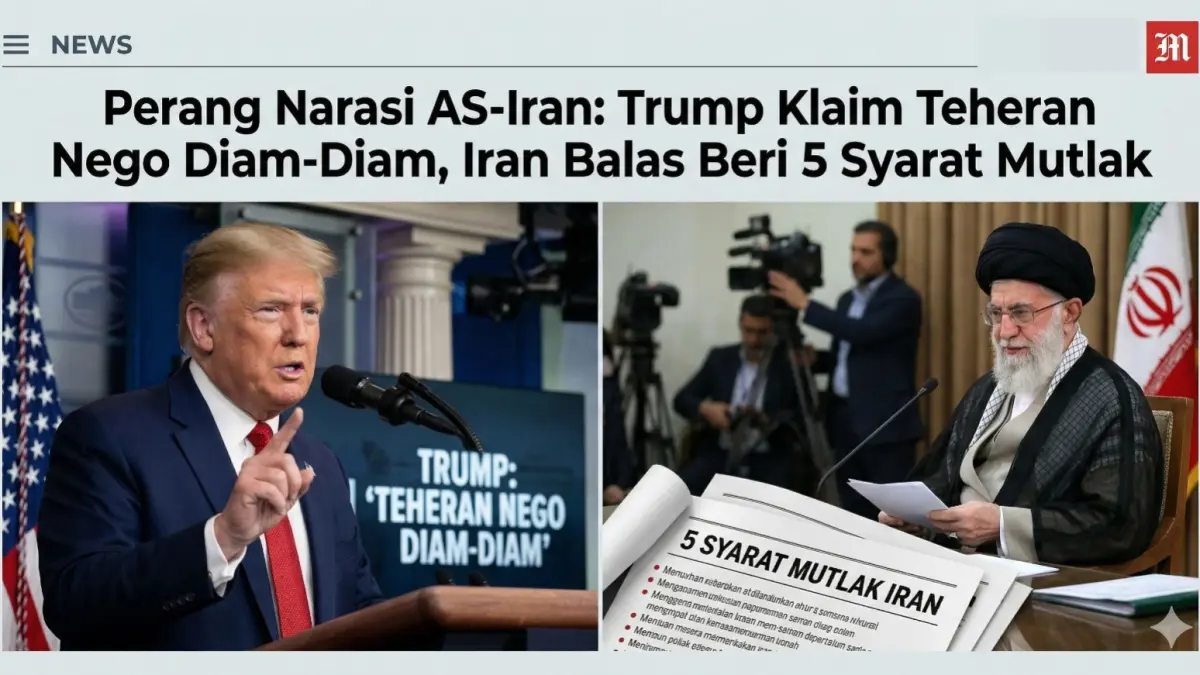 Iran merespons klaim sepihak Trump soal negosiasi rahasia dengan menetapkan lima syarat mutlak bagi Amerika Serikat. (Generated by Gemini AI)