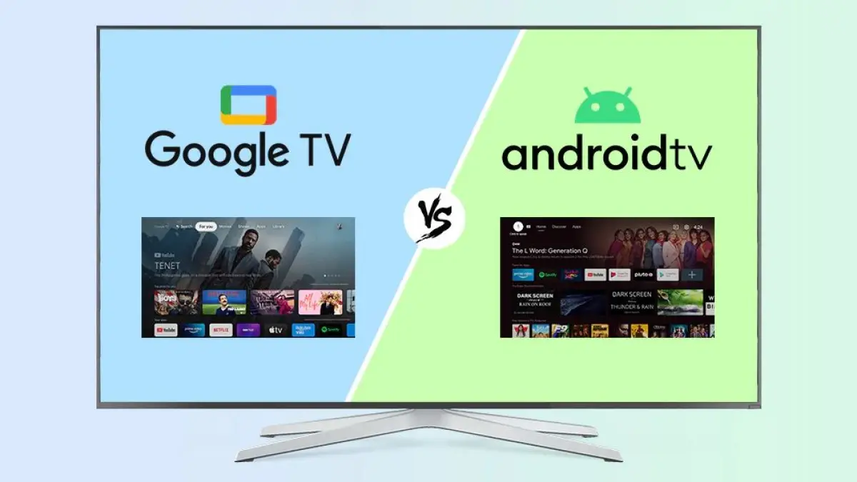 Ilustrasi perbedaan Google TV dan Android TV. (mecool)