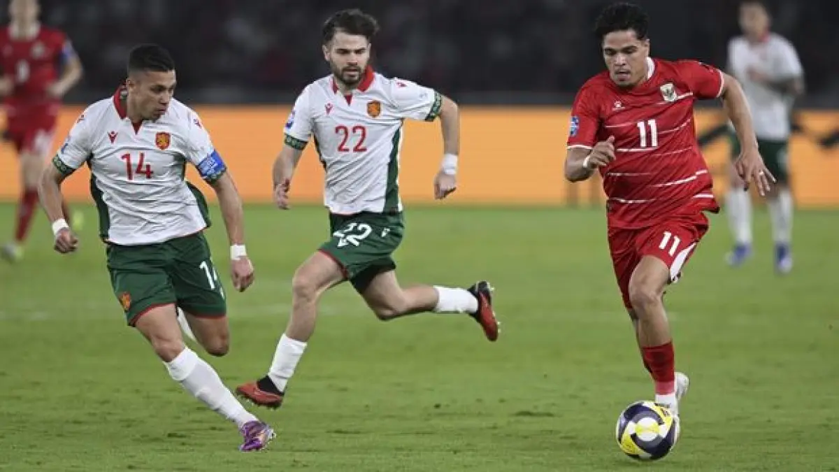 Pemain Timnas Indonesia Ragnar Oratmangoen di laga Final FIFA Series 2026 vs Bulgaria. (ANTARA)