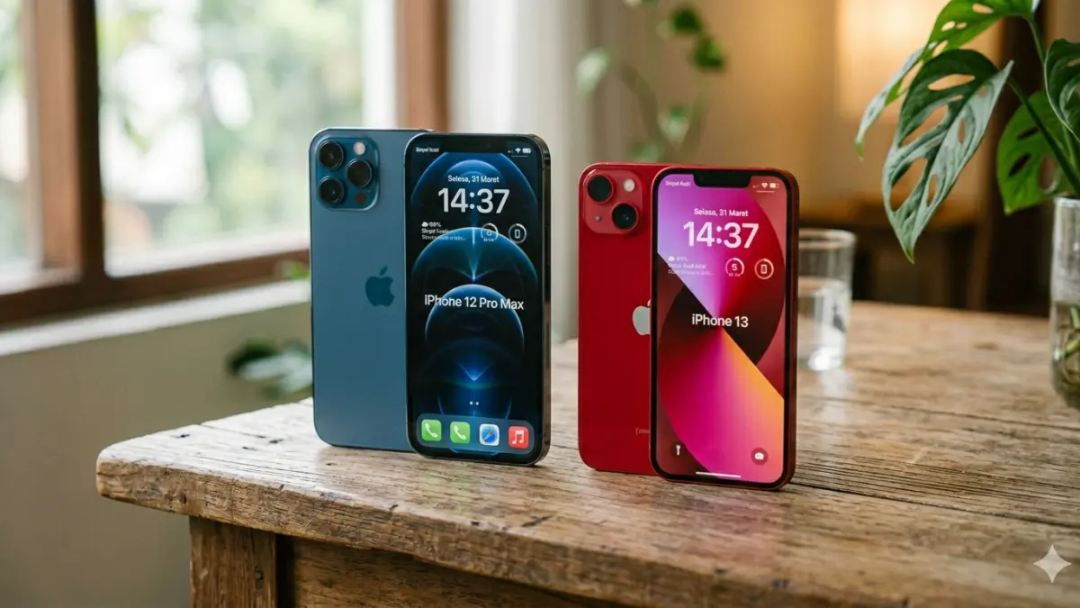 Ilustrasi iphone 12 promax dan iphone 13
