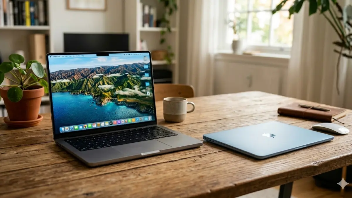 Ilustrasi MacBook pro m1 pro dan MacBook air m4